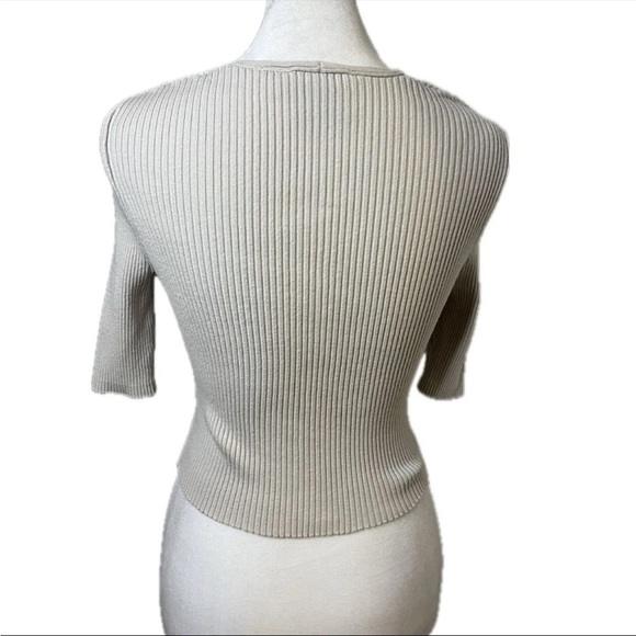 Elie Tahari beige ribbed square neck top - size small - Picture 2 of 4